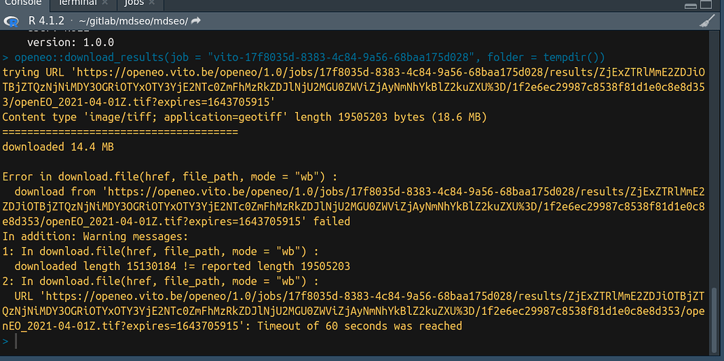 Timeout Error during download of large data - openEO Platform - EODC ...